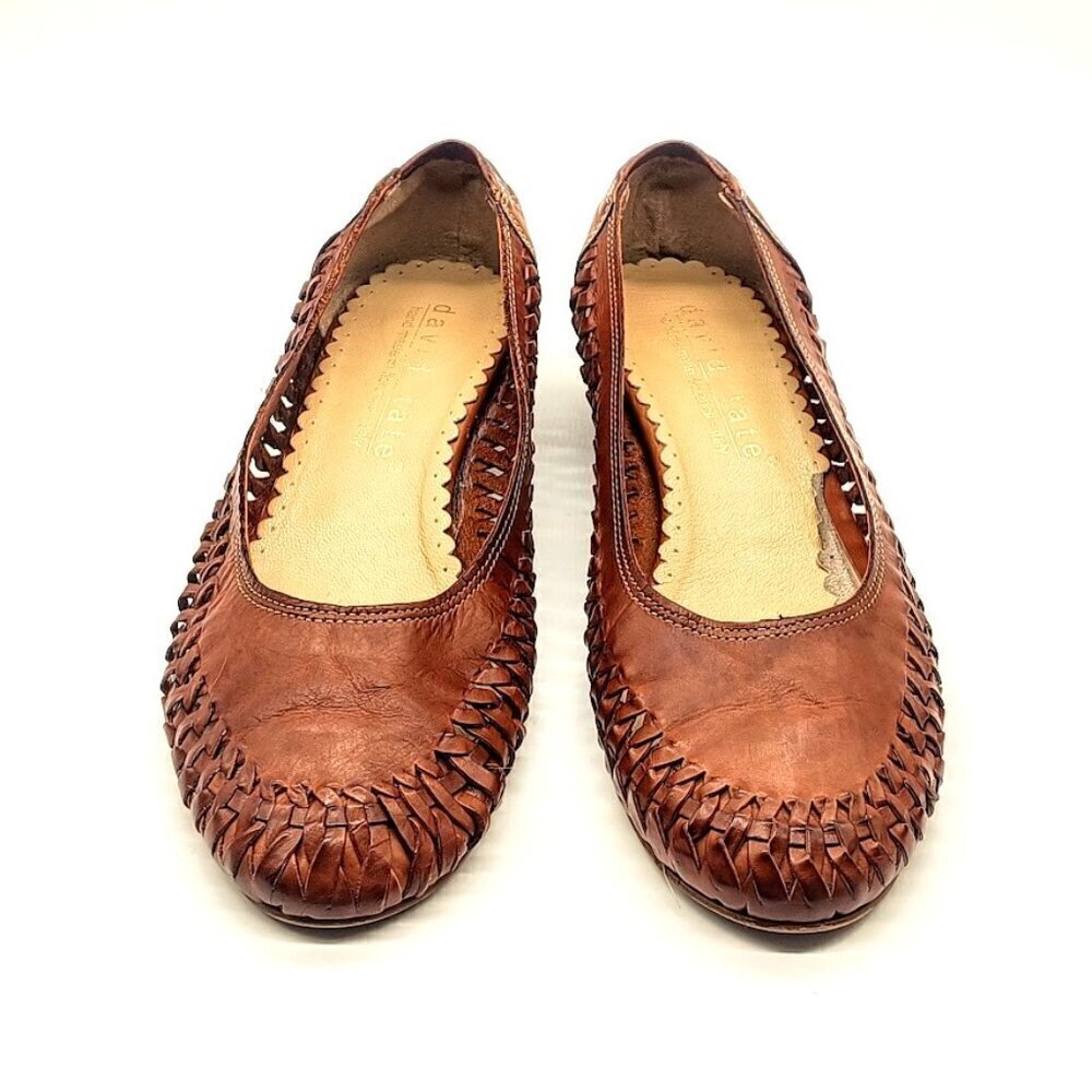 David Tate Handmade Pisa Cognac Italian Leather Woven Flats 8M
